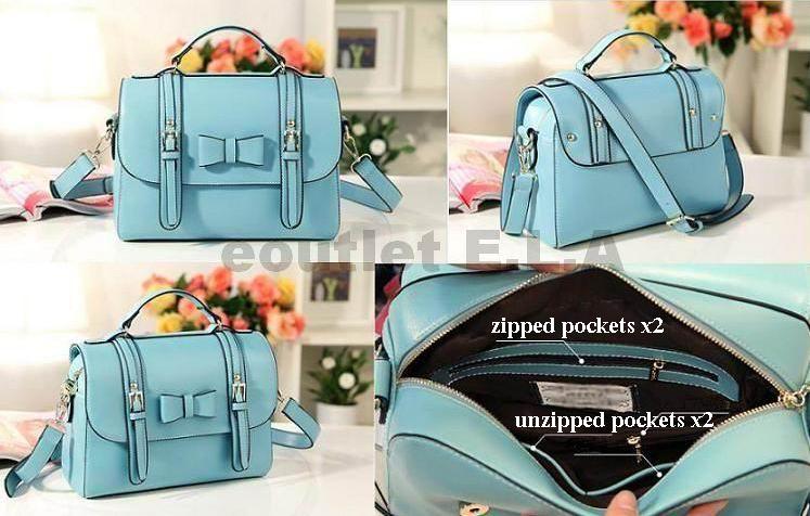 RETRO BABY BLUE PU SATCHEL BAG